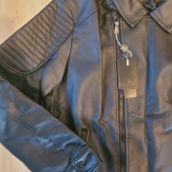 NWT Men's Black Faux Leather Motorcycle Style Jacket - Picture 5 of 9